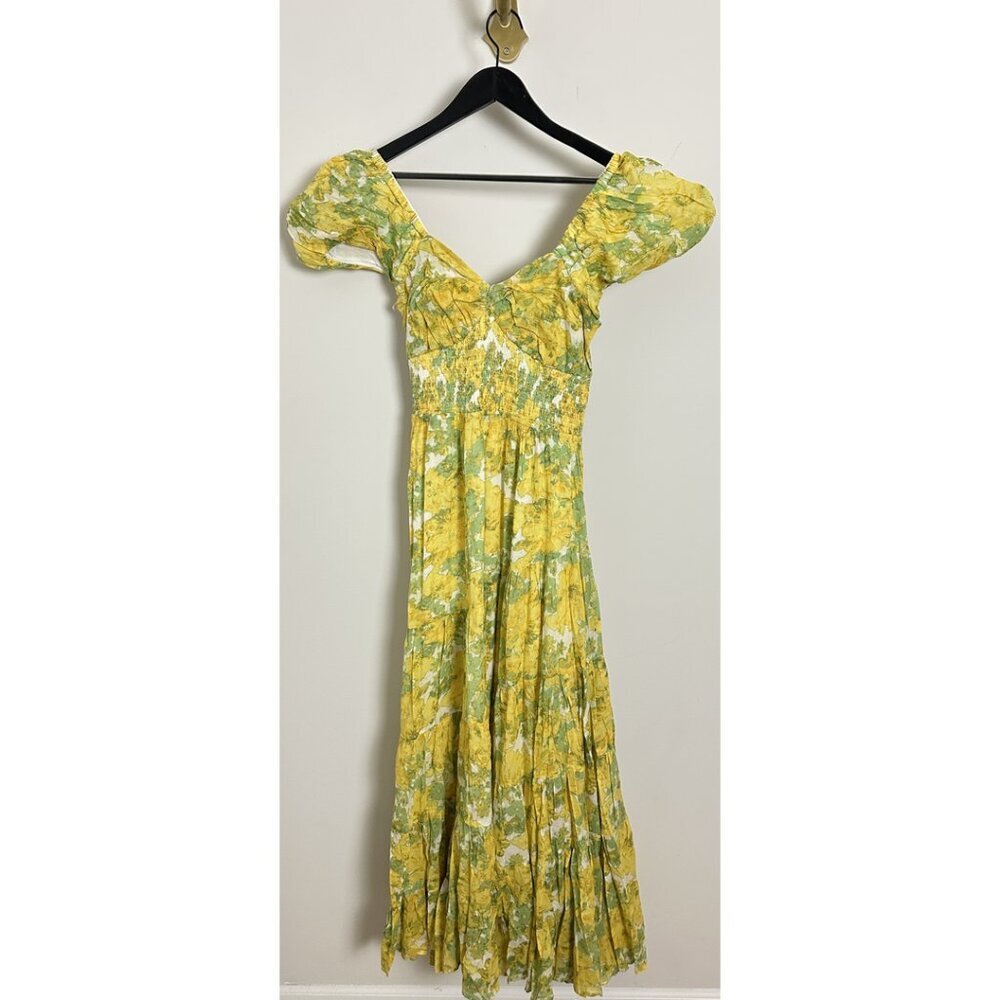 FREE PEOPLE Sundrenched Floral Tiered Maxi Sundress in Butter Combo Size Medium - Picture 4 of 9